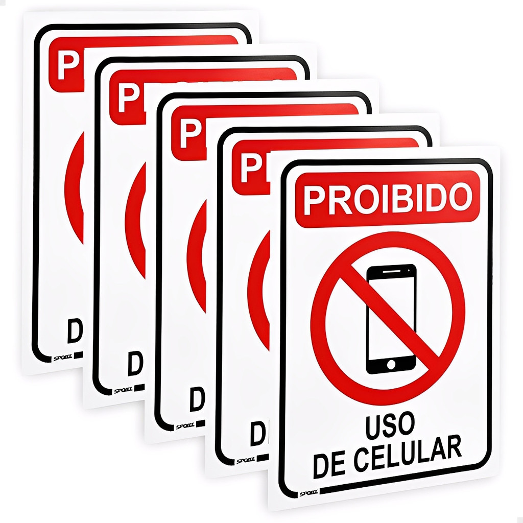 5 Placas De Proibido Uso De Celular 20x15 Aviso Sinalização