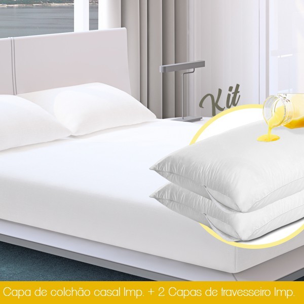 Kit Capa Colchão Casal + 2 Capas Travesseiro Impermeáveis Antiácaro Proteção Total - Pronta Entrega