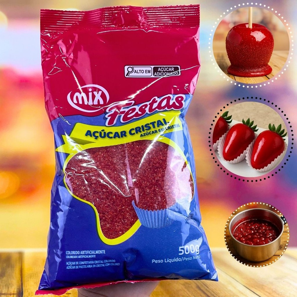 1~5 AÇÚCAR CRISTAL VERMELHO PARA MORANGO DO AMOR 500g