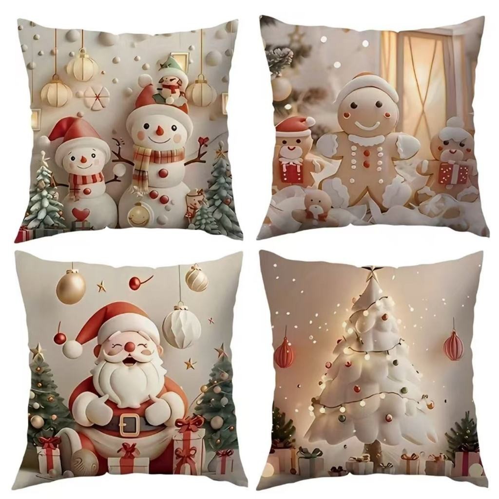 Kit 4 Capa Para Almofada Estampa Natal Decorativo Natal