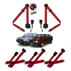 Kit Cintos Segurança Gol Quadrado 5 Lugar Parati Vermelho X.