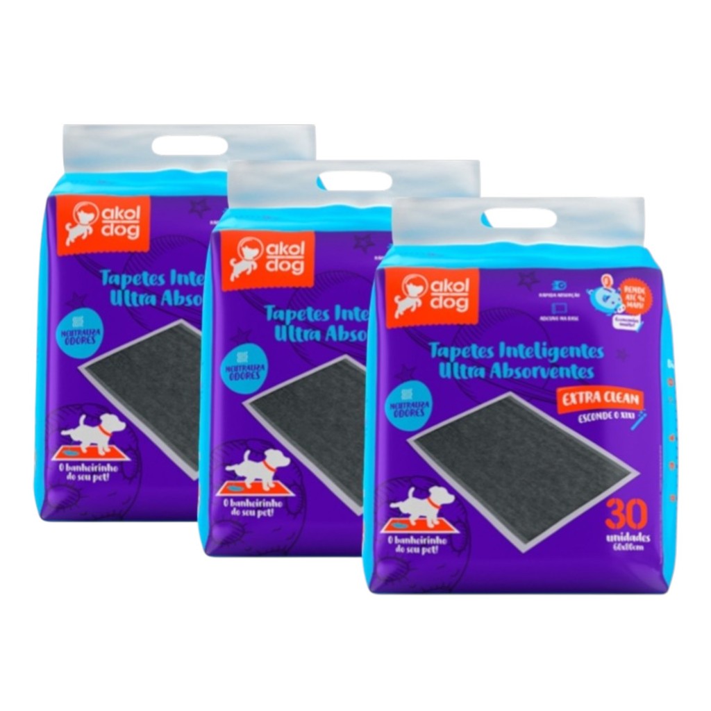 Tapete Higienico Pet Akol Dog Carvão 80x60 Com 90un
