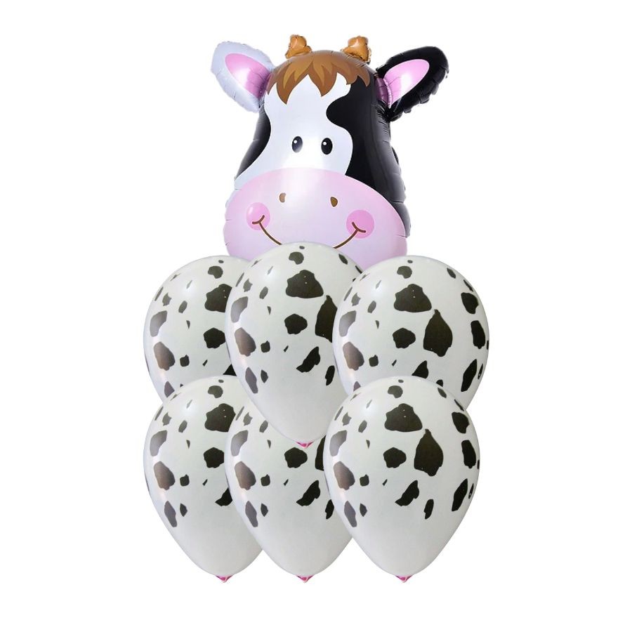 Buquê de Balões Animal Print 24" - Vaca - 01 Balão Metalizado + 6 Balões Látex - 7 unidades - Rizzo