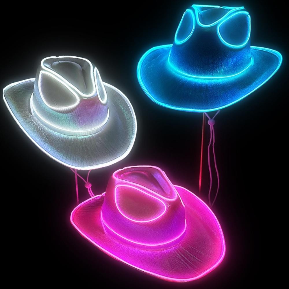 Chapéu De Festa Iluminado Colorido Brilhante Espaço Holográfico Cowboy Cowgirl