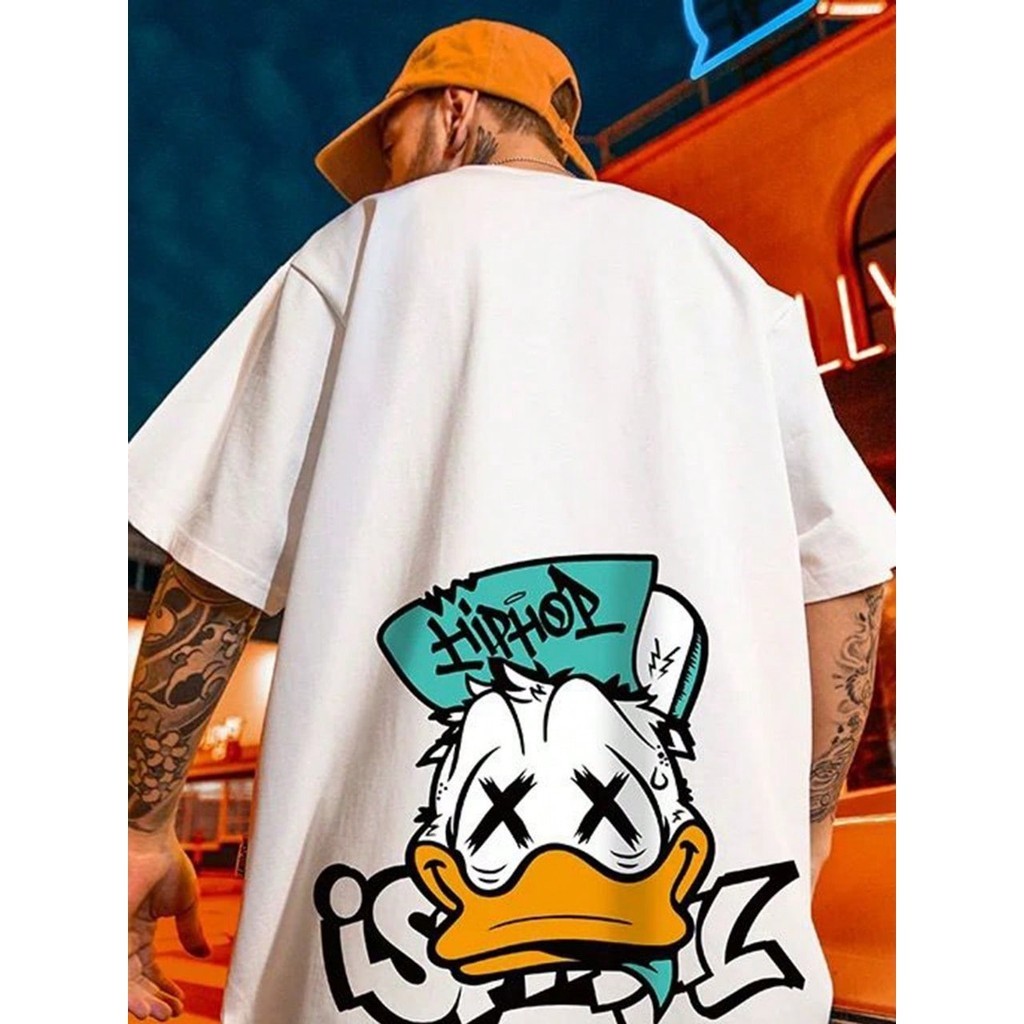 Camiseta Masculina Oversized Pato Donald Hip Hop Algodão Fio 30.1 Camisa Streetwear Grafite Brasil