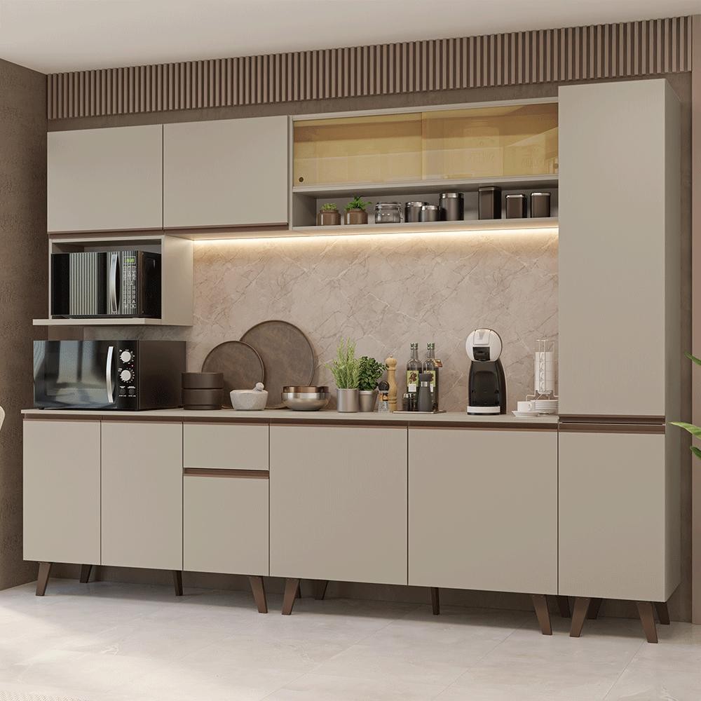 Armário de Cozinha Completa 280 cm Crema Nice Madesa 03