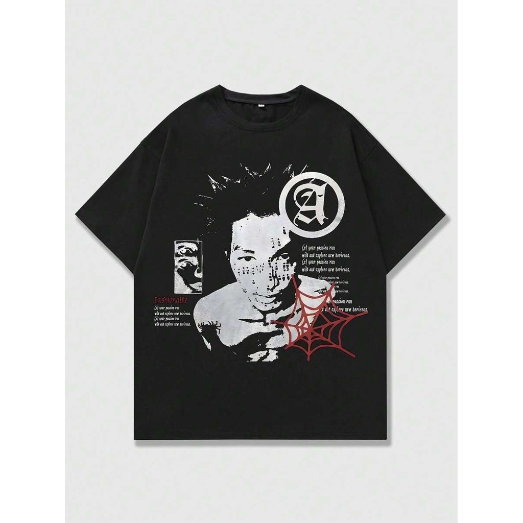 Camiseta Camisa Masculina Grunge Punk Slogan Blusa 100% Algodão Estilo Y2K