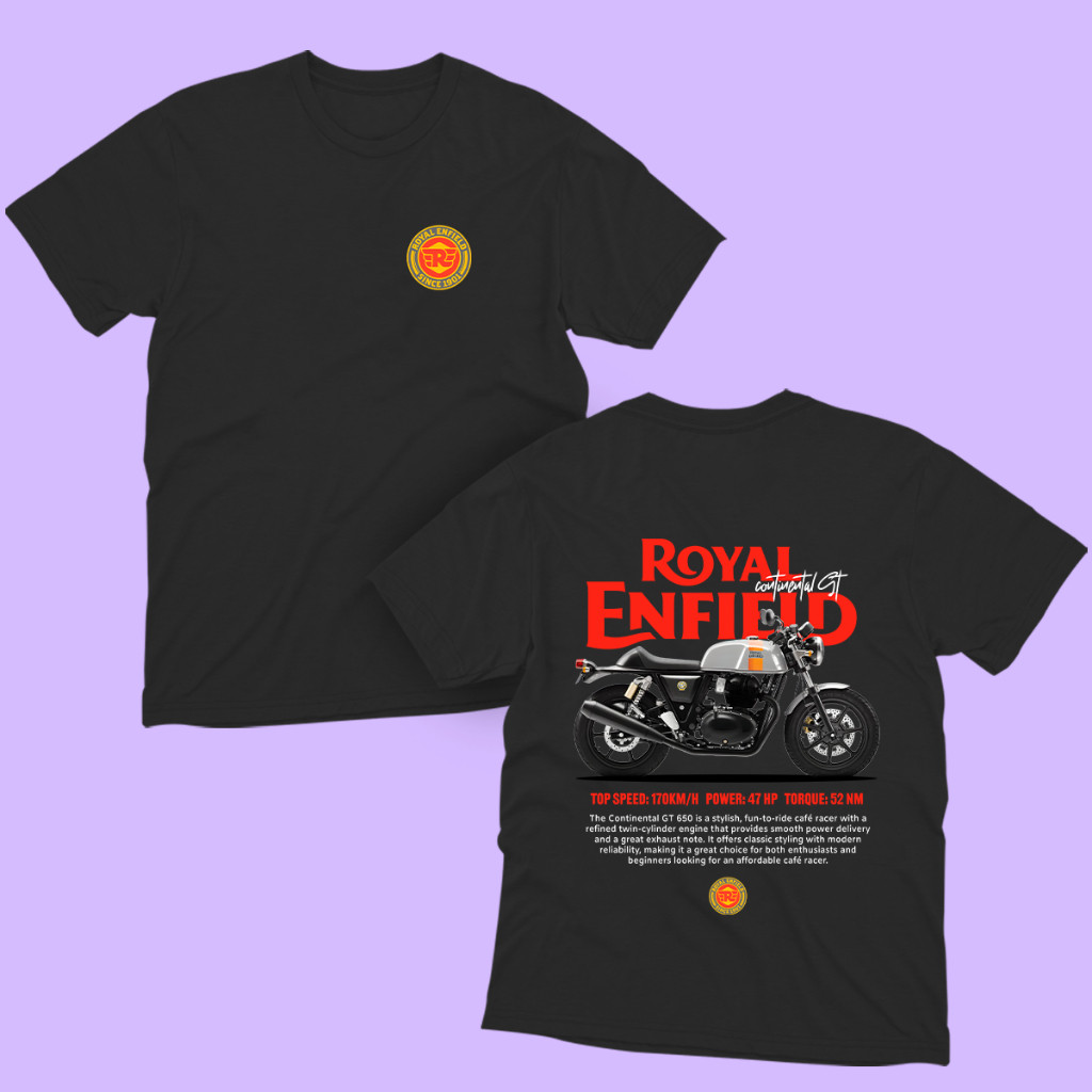 [Camiseta Premium em Algodão Puro]GXG Camiseta Continental GT Royal Enfield Frente + Costas Moto 100% Algodão Unissex