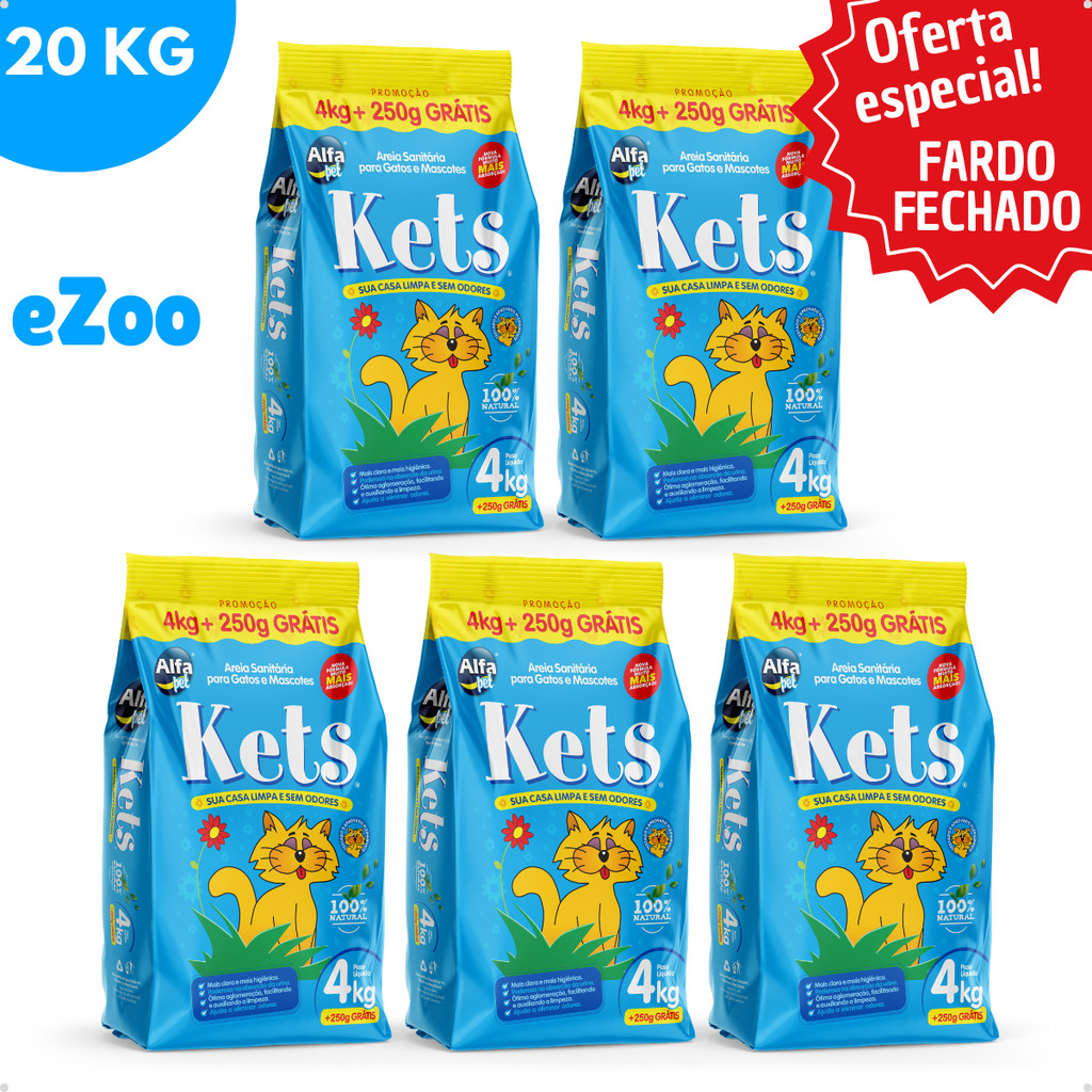 Kit 5 Areia Sanitária Higiênica Natural Argila para Gatos Kets Fardo Fechado 4,25KG Alfa Pet