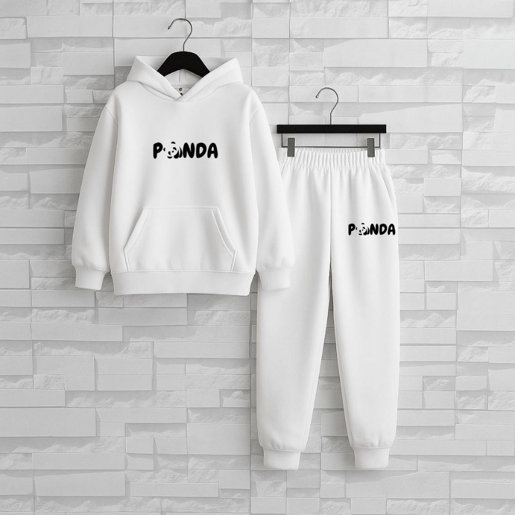 Conjunto Moletom agasalho Unissex Algodão Estampa Panda Fofo Casual Inverno Quentinho Flanelado