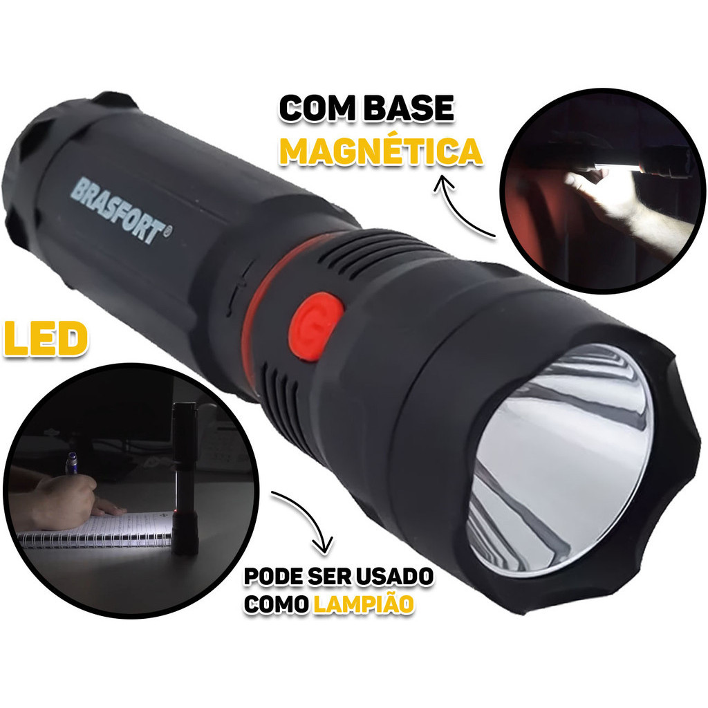 Lanterna Led Cops À Pilha Com Base Magnética E Função Alerta Brasfort em Oferta na Shopee