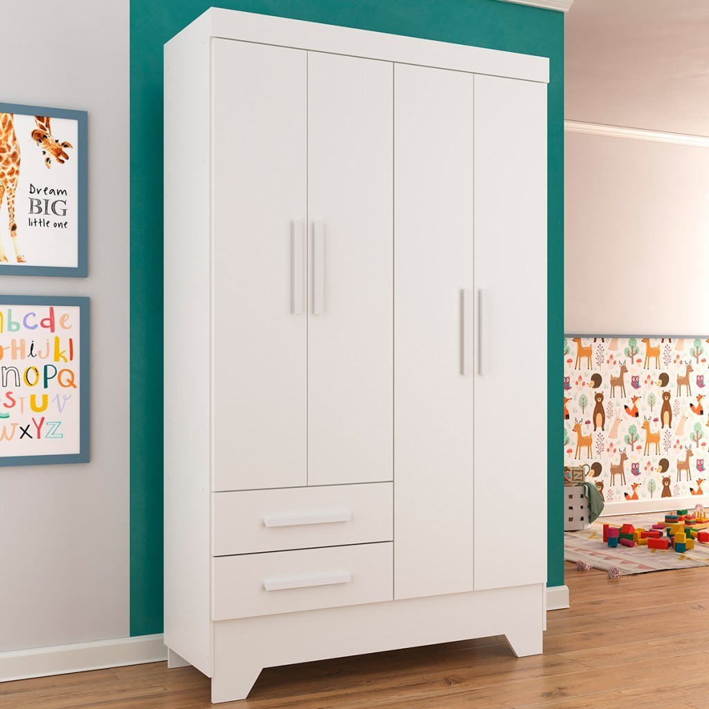 Guarda-Roupa Infantil 4 Portas 2 Gavetas Branco - Panorama Móveis - Home & Living
