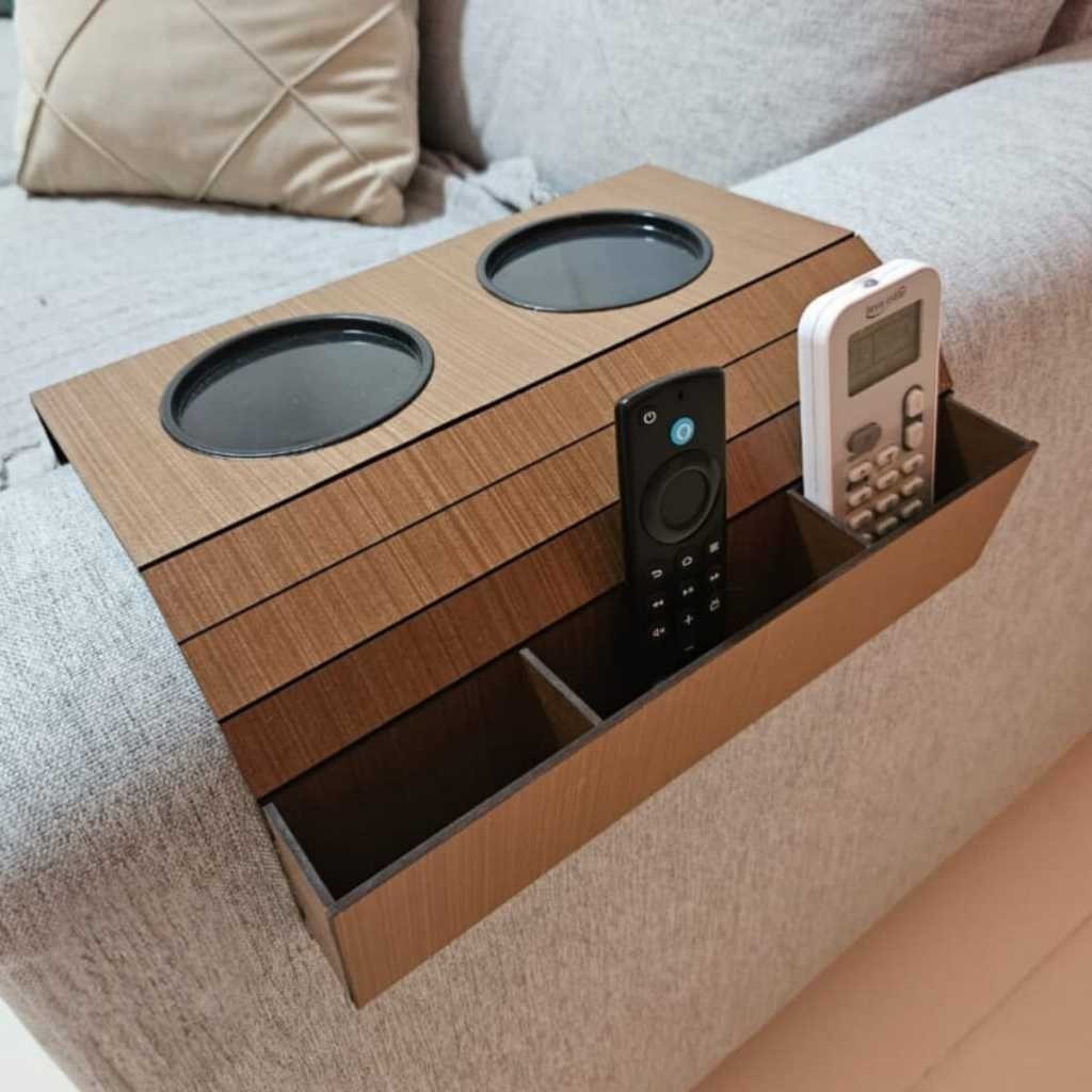 Bandeja de Sofá Porta Controle e Porta Copos Ipê Amarelo