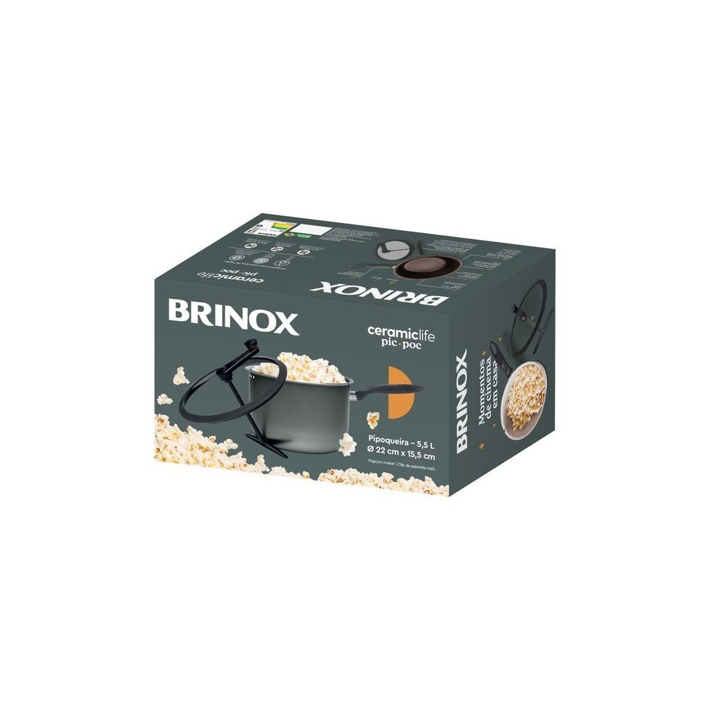 Detalhes do Pipoqueira Brinox Ceramic Life Antiaderente - Linha Pic Poc 5,5l Cinza Camurça