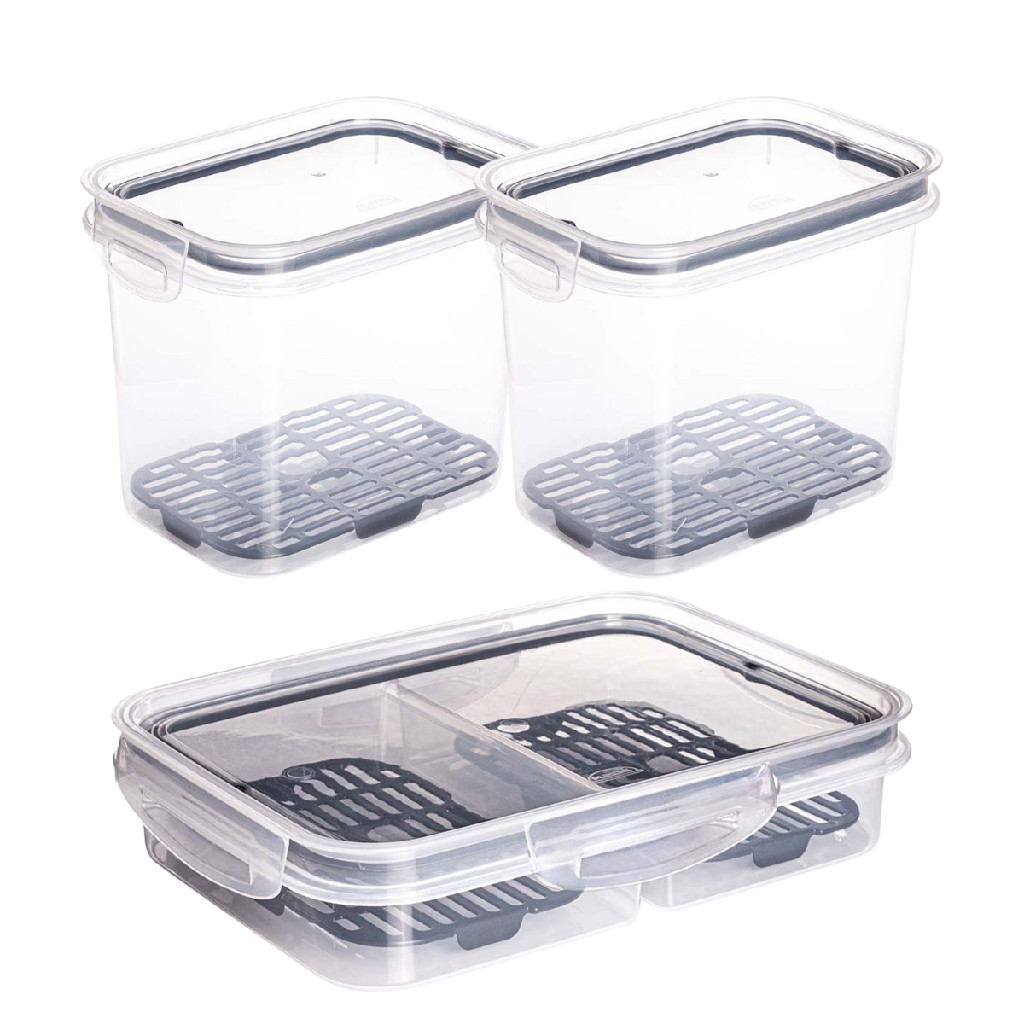 Kit 3 Potes Herméticos Porta Frios com 2 Divisórias 1,8L