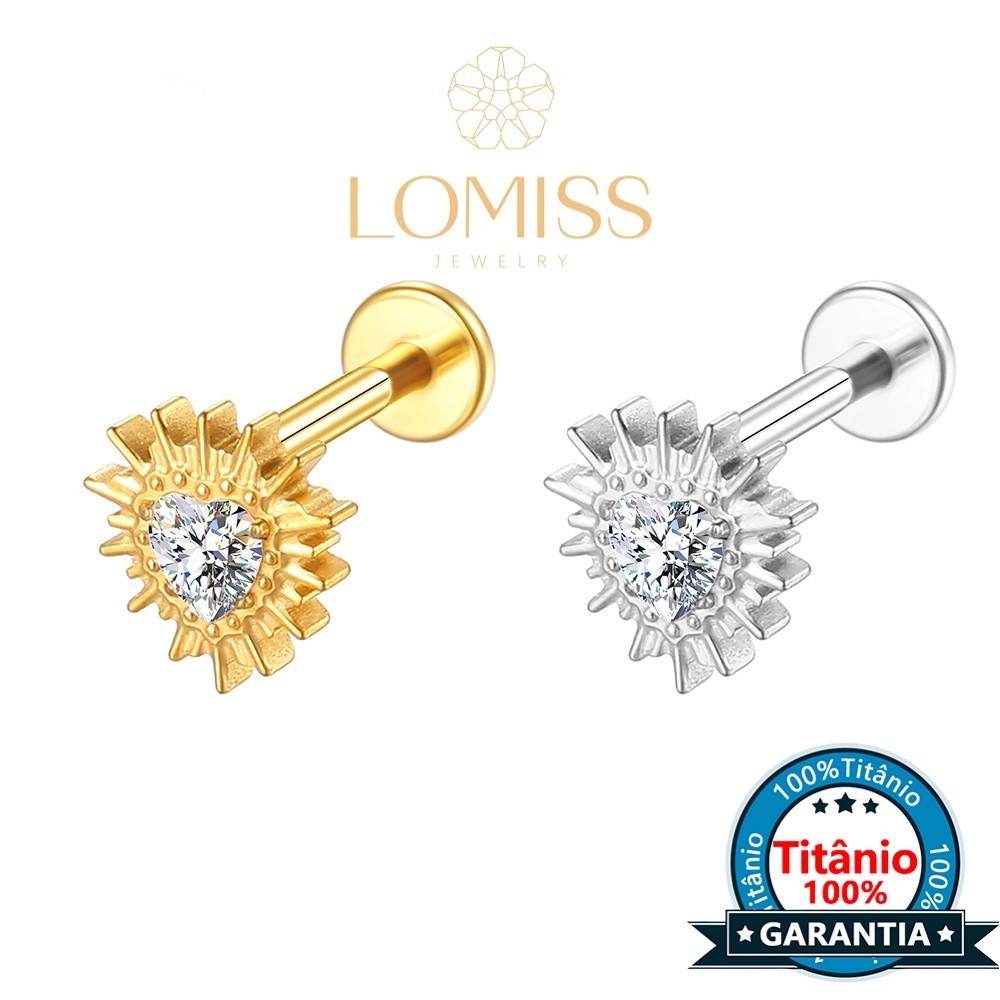 【Lomiss】Piercing Trágus Labret Titânio Coração Com Detalhes Zircônia Cravejada em Oferta na Shopee