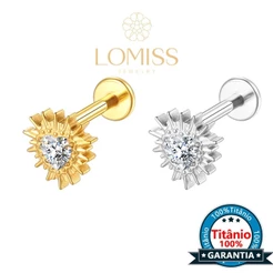 【Lomiss】Piercing Trágus Labret Titânio Coração Com Detalhes Zircônia Cravejada