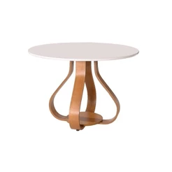 Mesa de Jantar Bella ( Pé Cebola ) 90cm Tampo Laqueado com Vidro Branco/Off-White/Mel