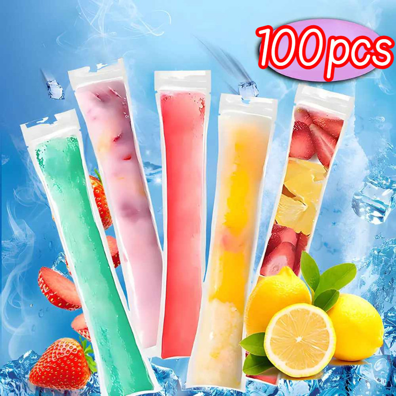 100Pcs Sacos Auto-Vedantes Descartáveis Para Picolés De Gelo/Alimentos Tubo Congelador De Saco De Sorvete Caseiro/Molde DIY