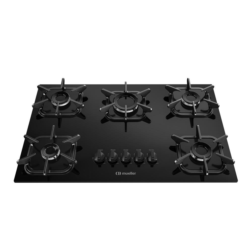 Imagem Fogão Cooktop Gás em Vidro Temperado Mueller 5 Bocas Ultra Chama Bivolt Preto