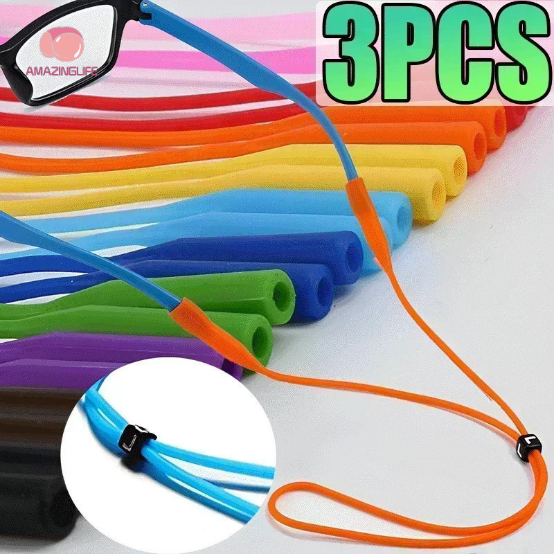 3Pcs Candy Cor Elástico De Silicone Cintas De Óculos-Corrente De Sol Cordão Esportivo Antiderrapante-De Fita