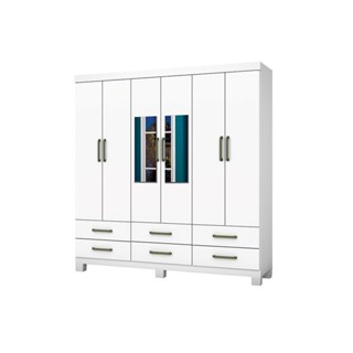 Guarda Roupa D22 6 Portas 6 Gavetas com Espelho e Pés Branco em Oferta na Shopee