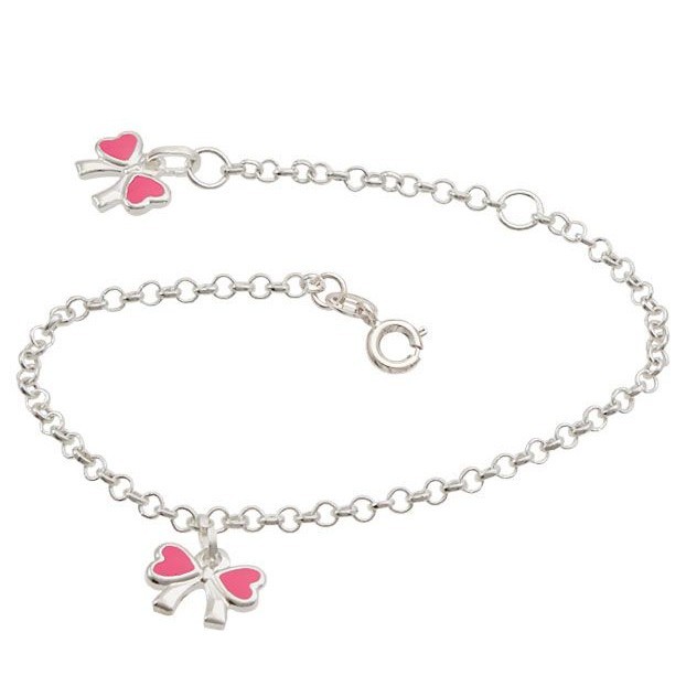 Pulseira infantil lacinho colorido prata 925 com extensor - Fashion Accessories
