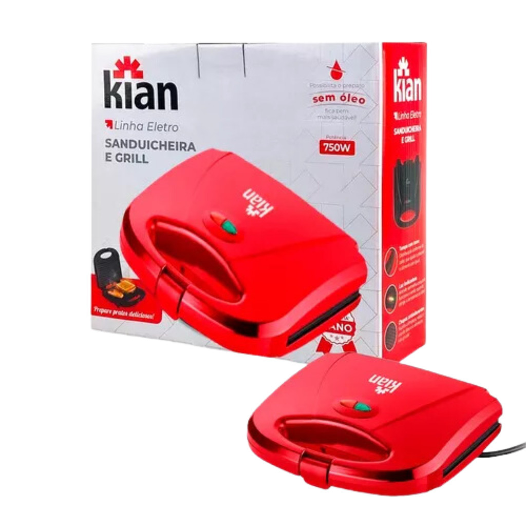 Sanduicheira Grill Torradeira Antiaderente 110v OU 220v VERMELHA
