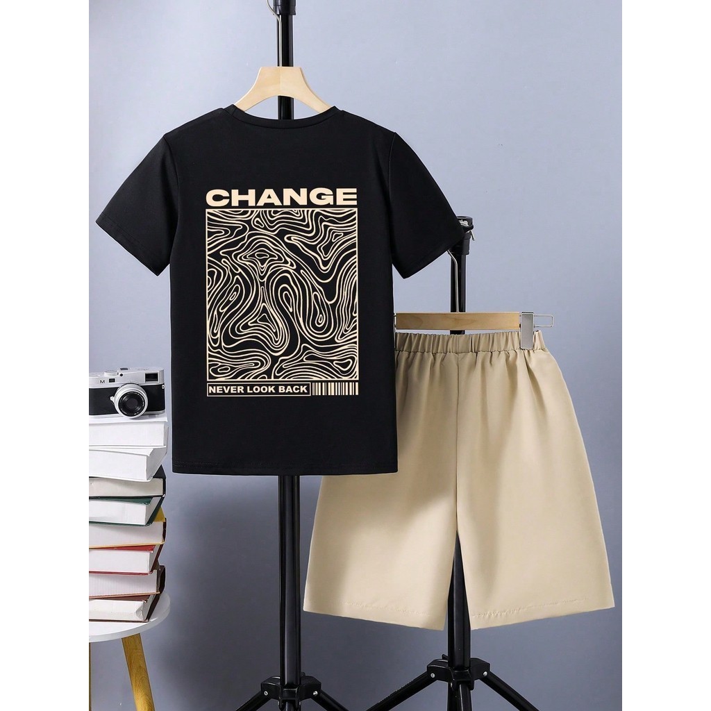 Conjunto de 2 peças para menino, Camiseta Estampada em Labirinto e Caleidoscópio