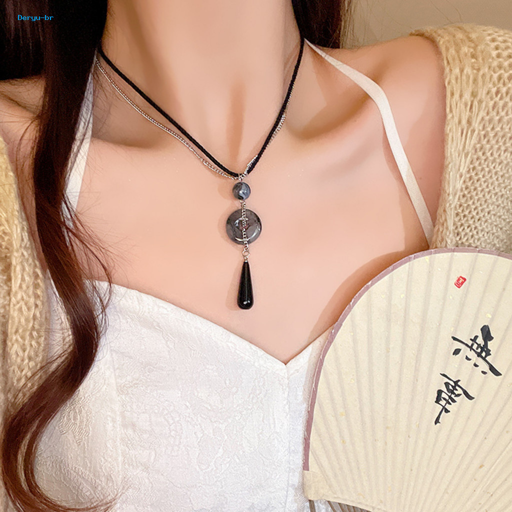 High-end Necklace Chinese Style Tassel Pendant with Safety Buckle Adjustable Clavicle Chain Jewelry for Women Retro Design Extended