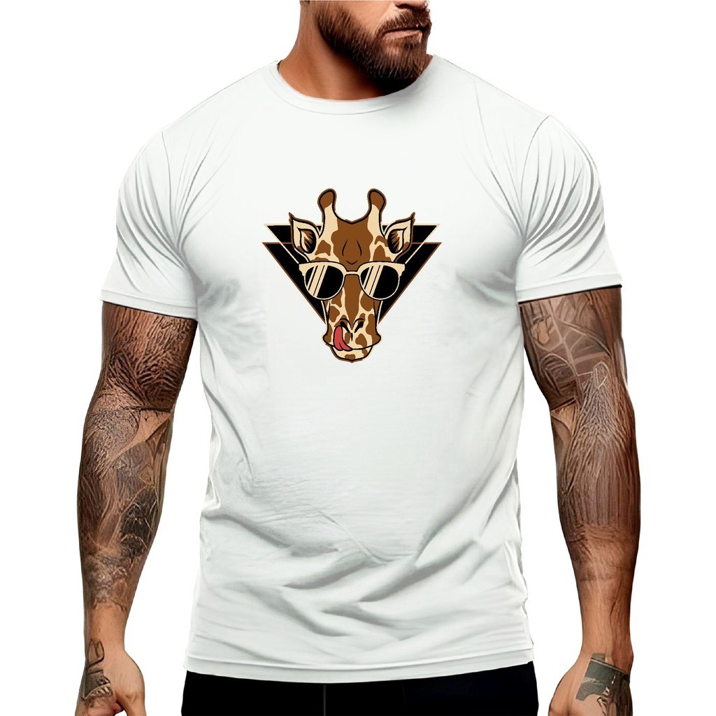 Camiseta Manga Curta Girafa Oculos Street Hip Hop Summer Shopping Lazer Passeio 100% Algodão 30.1 Penteado