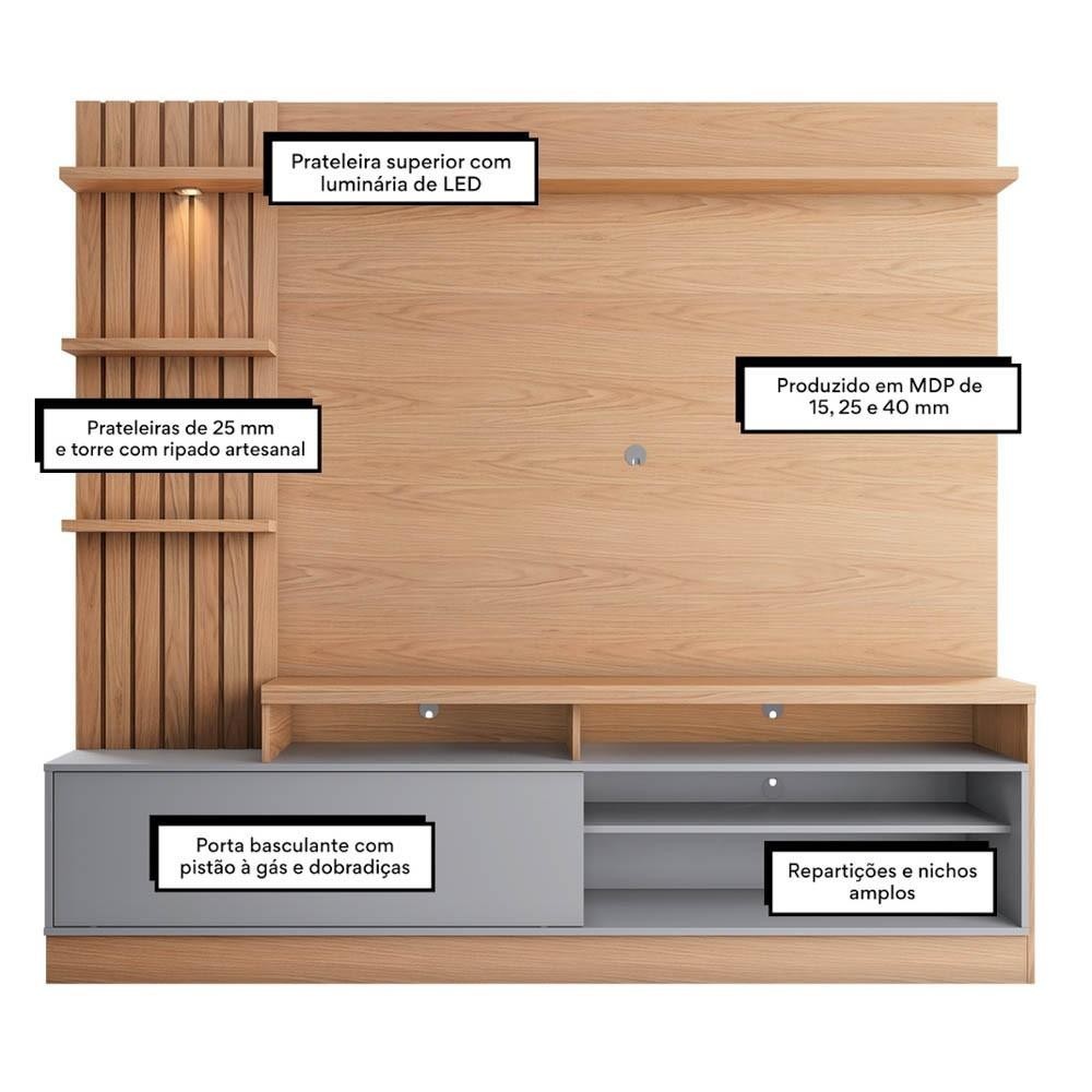 Detalhes do Estante Home Theater para TV até 65 Pol. Maceió Freijó/Cinza Fosco - Colibri
