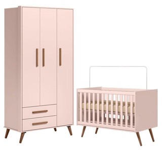 Berço Americano 3820 E Guarda Roupa Roupa 3830 Q Encanto Retrô Rosa - Qmovi em Oferta na Shopee