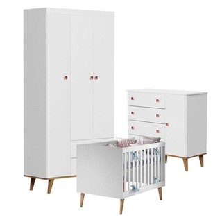 Quarto De Bebê Fernanda 3 Portas Com Berço Ludmila Branco Acetinado Bétula - Carolina Baby em Oferta na Shopee