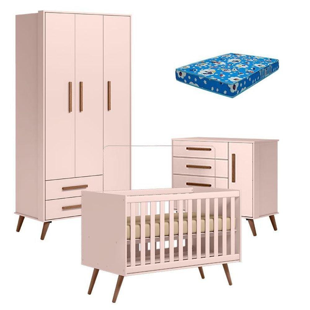 Quarto De Bebê Q Encanto Retrô Rosa Com Colchão Ortobom - Qmovi - Mom & Baby