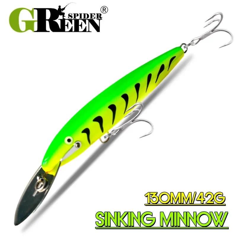 GREENSPIDER Contagem Regressiva De Corrico Afundamento Magnum Minnow Fishing Lure 130mm 42g Wobblers Artificial Isca Dura Salgada Iscas De Pesca Em Barcos De Água