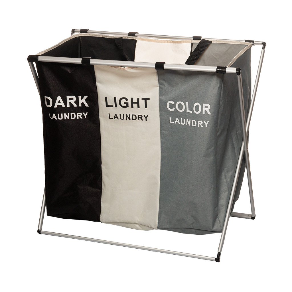Cesto Lavanderia Dobrável 3 Compartimentos 65cm x 38cm x 57cm Lyor