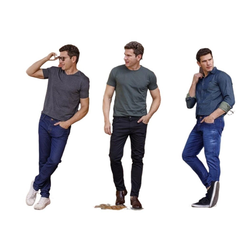 Kit 3 Calça Masculina Jeans Slim Fit Elastano Premium Casual