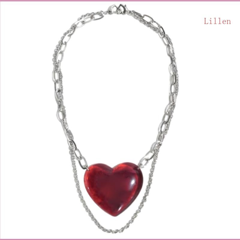 Lillen Fashion Glass Heart Pendant Necklace Gargantilha Declaração Corrente Metálica