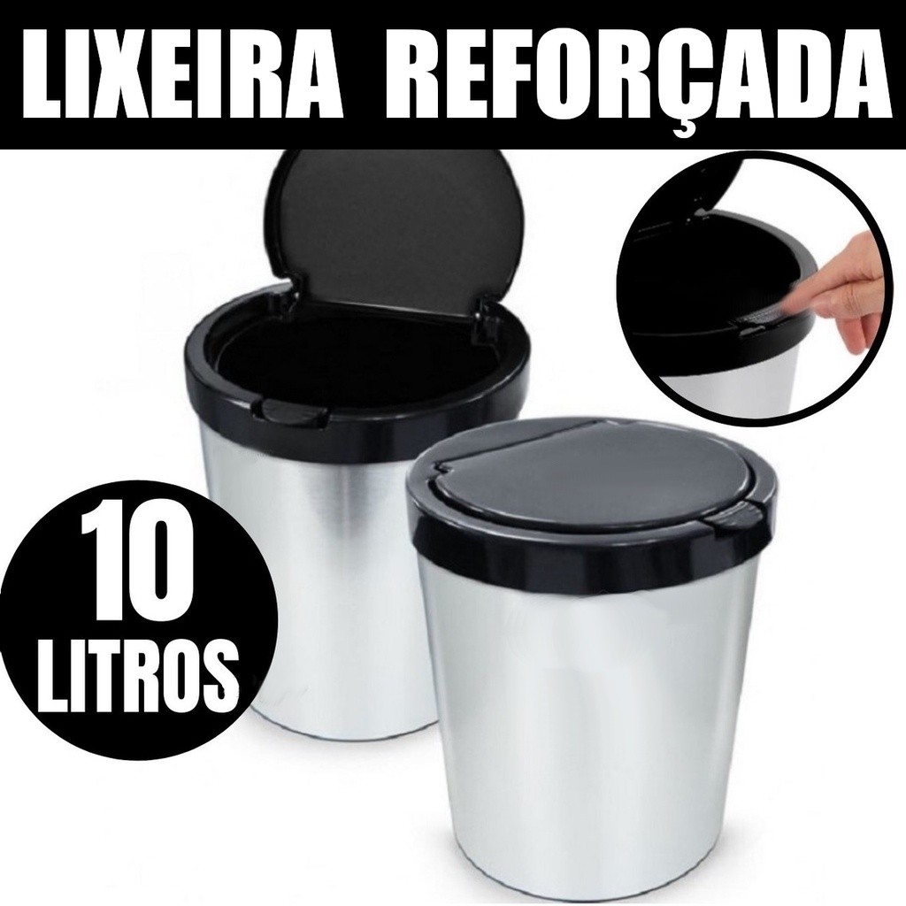 LIXEIRA CESTO LIXO 10 LITROS INOX AUTOMÁTICA TAMPA ABRE COM CLICK BANHEIRO COZINHA ESCRITÓRIO QUARTO