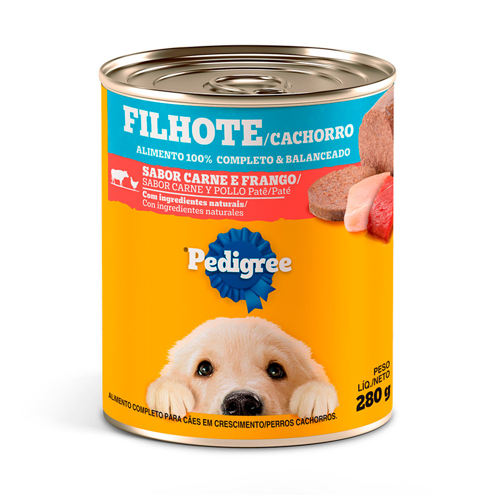 Ração Úmida Pedigree Lata Cães Filhotes Patê de Carne e Frango 280g em Oferta na Shopee