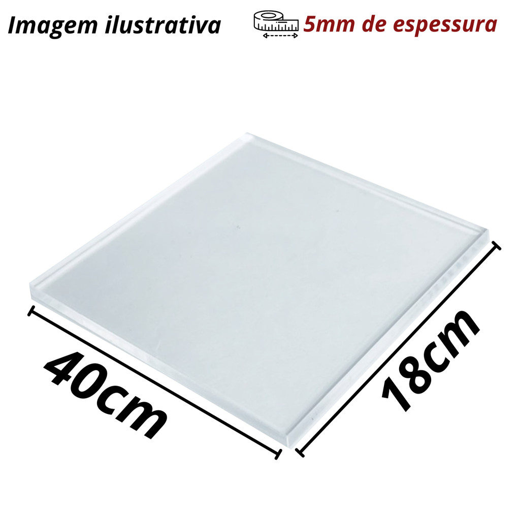 Chapa placa acrílico cristal transparente 40cm X 18cm X 5mm