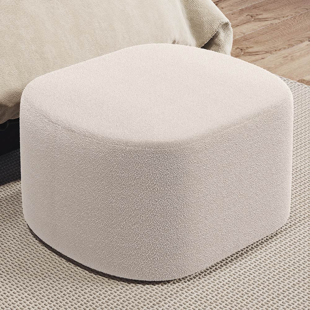 Puff Decorativo Orgânico para Living Quarto 70cm Doha W01 Bouclê Creme - Lyam Decor em Oferta na Shopee
