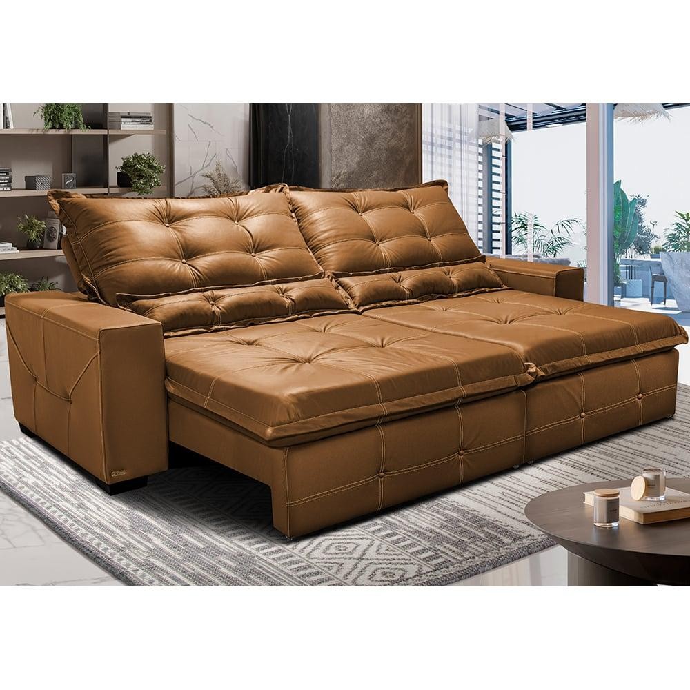 Sofá de Courino Retrátil e Reclinável 2,95m Cama inBox Bourbon SoftGel D40 Caramelo em Oferta na Shopee