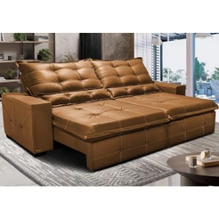Sofá de Courino Retrátil e Reclinável 2,95m Cama inBox Bourbon SoftGel D40 Caramelo