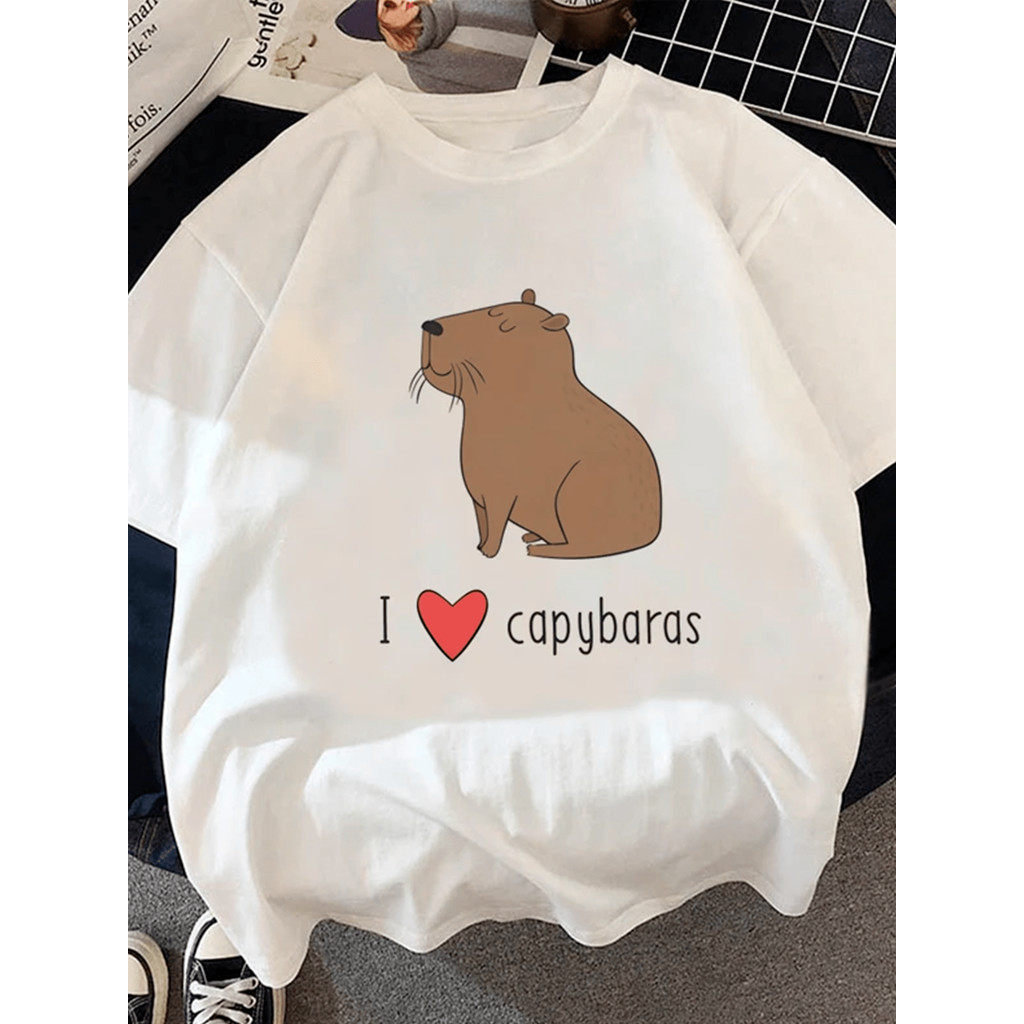 Camiseta Unissex Oversized Plus Size Feminina Masculina Moda Estampa Eu Amo Capivaras Fofo Conforto