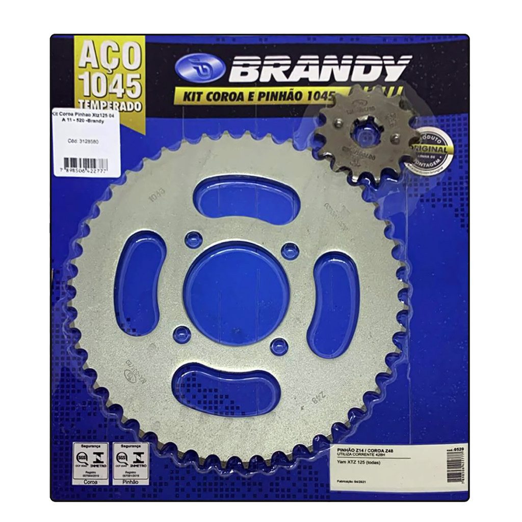 Kit Coroa Pinhao Xtz125 2004 a 2011  48Dentes 14Dentes Aço 1045 Uso Corrente 428x122 Brandy