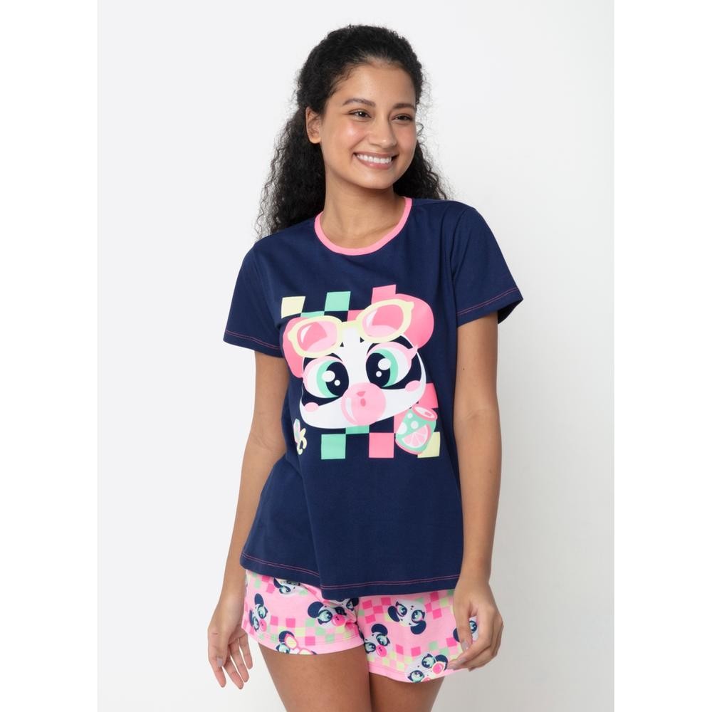 Pijama Feminino Puket Panda Miami Algodão Manga Curta Verão Confortável em Oferta na Shopee