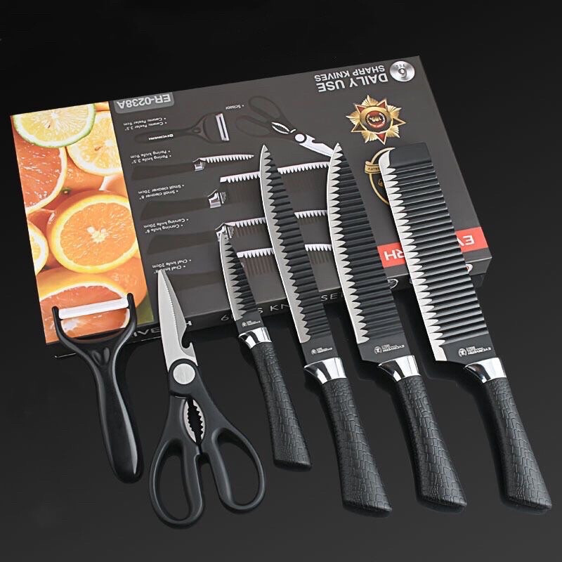 Imagem Kit de 6 Facas Churrasco inox cozinha Profissional Antiaderente-envio imediato fangstore