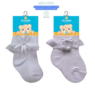 Meia Bebê Festa Batizado Cultos Com Apliques e Renda em Oferta na Shopee